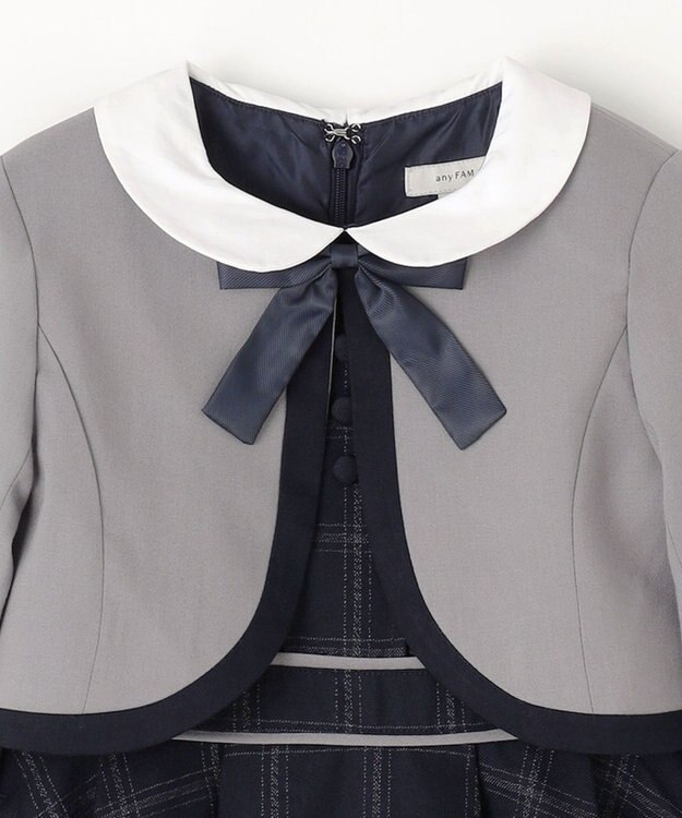 ANY KIDS ボレロ付き ワンピース グレー×ネイビーチェック