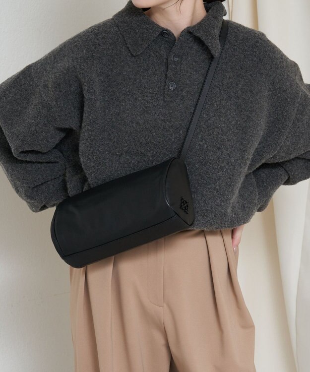 russet ソフトレザーロールショルダーバッグ(CE-1661) Black