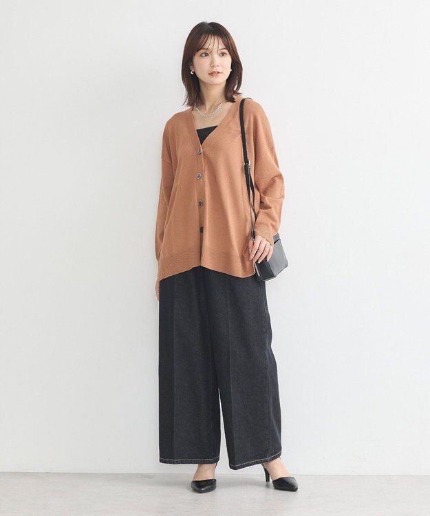 earth music&ecology レーヨンルーズＶネックカーディガン Camel