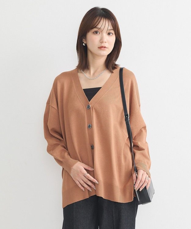 earth music&ecology レーヨンルーズＶネックカーディガン Camel