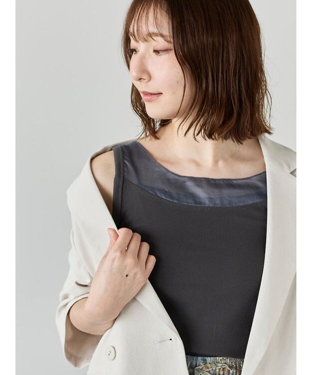 Te chichi 【接触冷感】シアー切替スクエアネックタンクトップ チャコールグレー