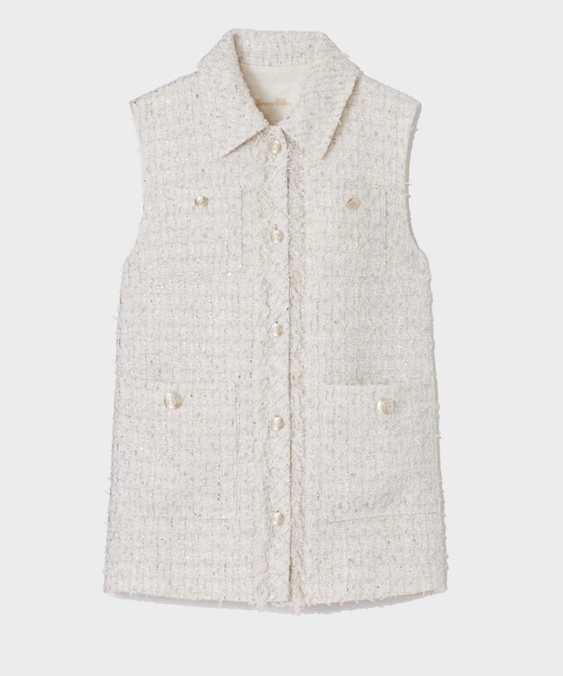 GRACE CONTINENTAL ツイードカバーオールジレ ホワイト