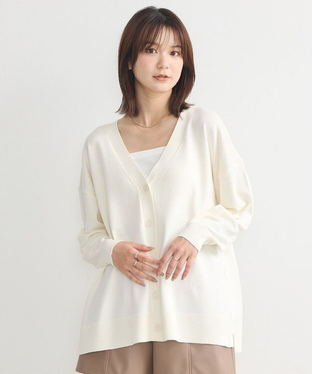 earth music&ecology レーヨンルーズＶネックカーディガン Ivory