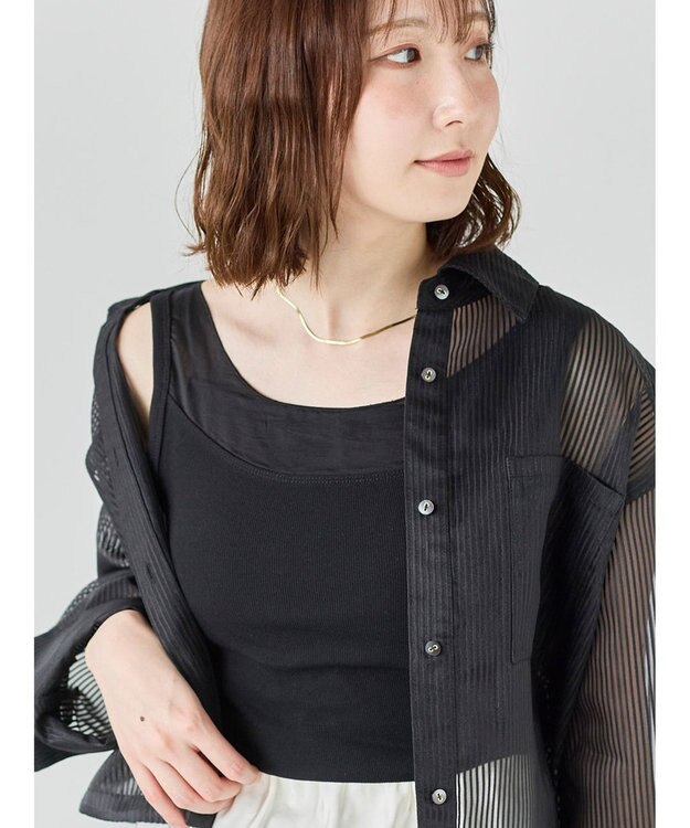 Te chichi 【接触冷感】シアー切替スクエアネックタンクトップ ブラック