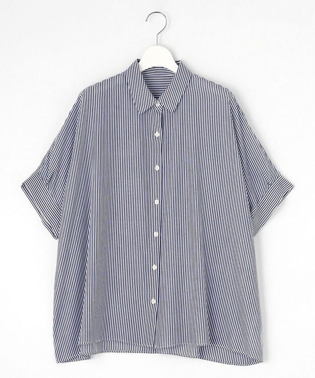 自由区 S 【接触冷感・UVケア・抗菌防臭・洗える】リヨセルポプリン ブラウス [新色]ネイビーストライプ