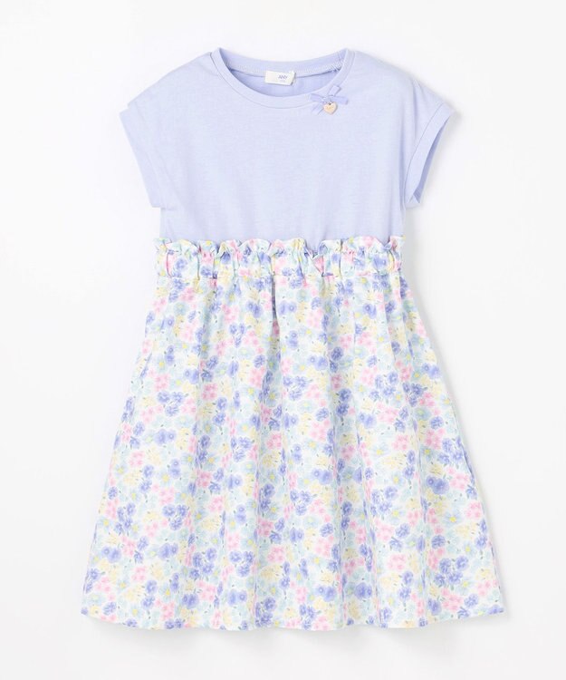ANY KIDS 【接触冷感】ひんやり ドッキングワンピース サックスブルー×花柄