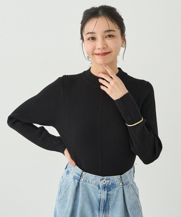 earth music&ecology やわらかタッチハイネックリブニットプルオーバー Black