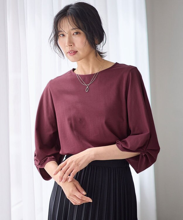 ANY L 【洗濯機可】シルケットスムースタックスリーブプルオーバー ワイン