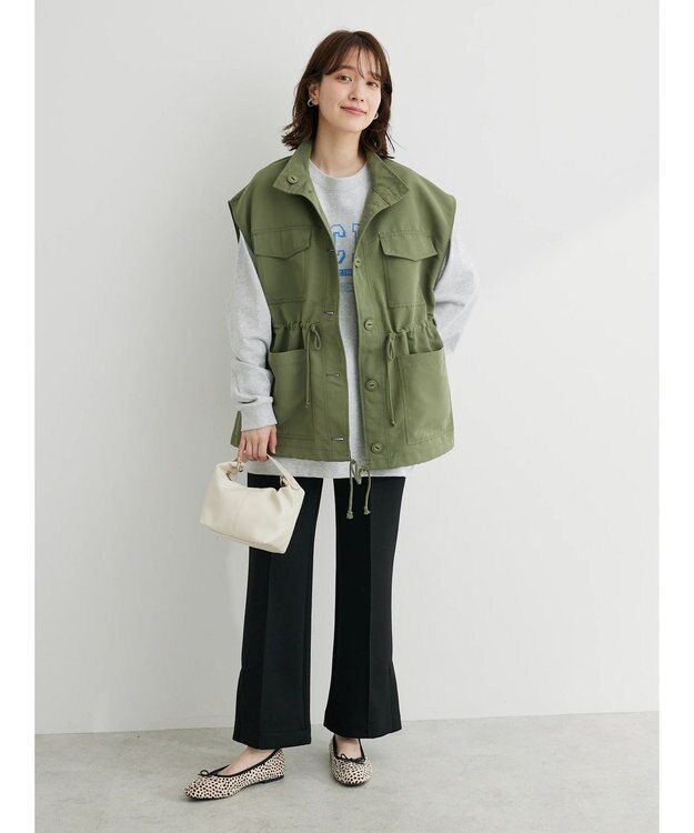 Green Parks ・ＥＬＥＮＣＡＲＥ　ＤＵＥスタンドカラーミリタリーベスト Khaki