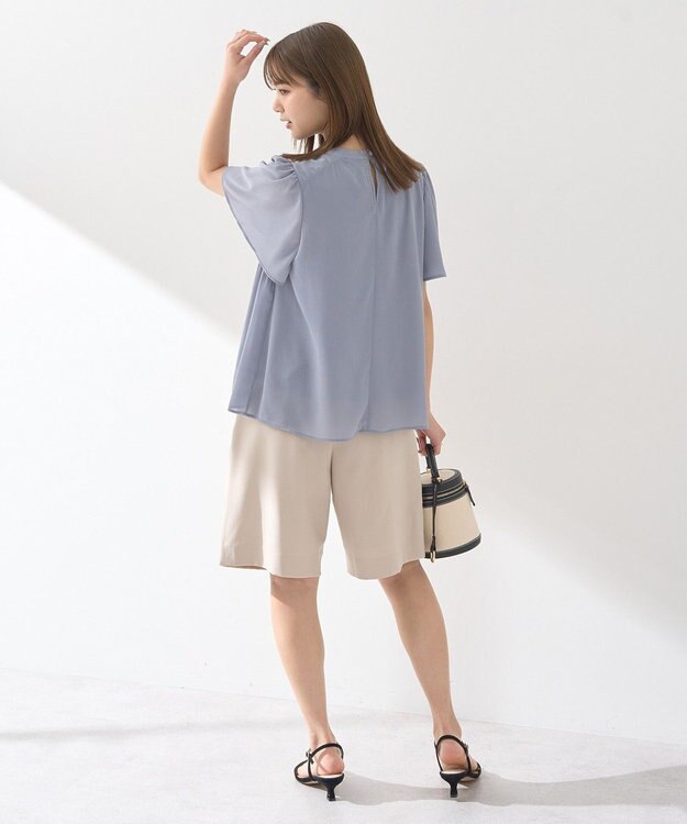 earth music&ecology マジョリカプリーツ半袖ブラウス Sax