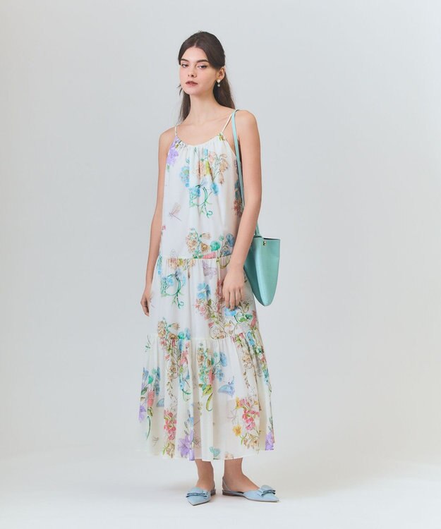 GRACE CONTINENTAL ボタニカルティアードドレス キナリ