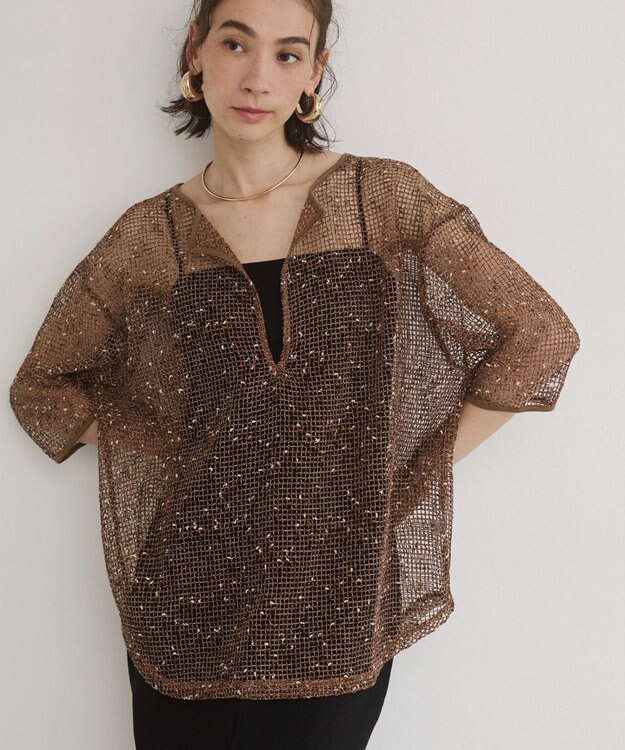 WEGO 【ANGIE VINTAGE】メッシュスキッパープルオーバー ブラウン