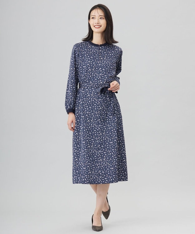 J.PRESS LADIES L 【洗える】スパンウェーブフラワープリント ワンピース ブルー系5