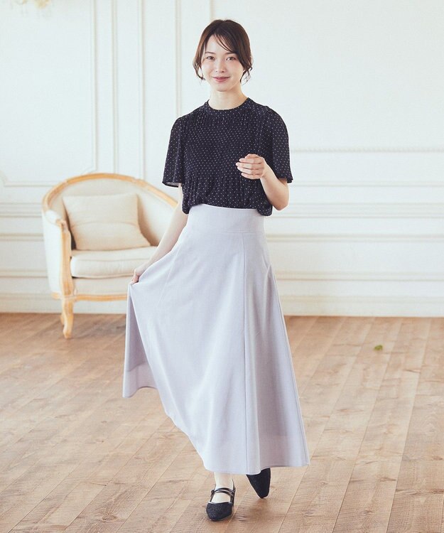 earth music&ecology マジョリカプリーツ半袖ブラウス Dot Navy