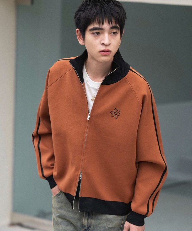 WEGO 【ユニセックス着用ITEM】ライントラックニットジャケット オレンジ