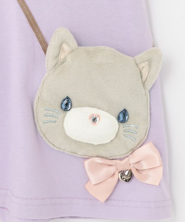 ANY KIDS アニマルポシェットTシャツ ラベンダー（ねこ）