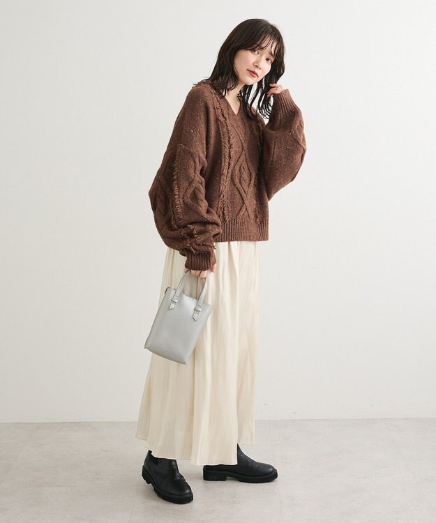 Green Parks ■ＥＳＣＡＲ　フリンジケーブルポップコーンニット Brown