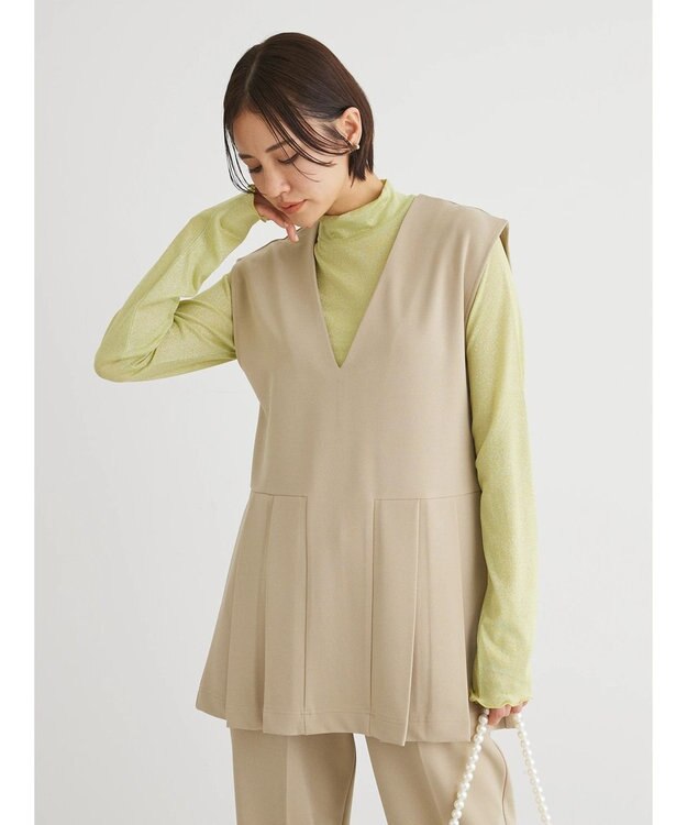Green Parks ・Ｐｅｔｉｔ　Ｆｌｅｕｒ　サイドプリーツベスト Gray Beige