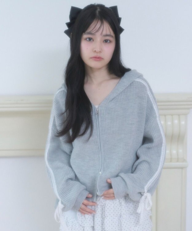 WEGO レースリボンニットパーカー 杢グレー