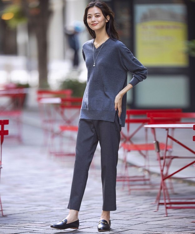 J.PRESS LADIES L 【洗える】EASY WOOL Vネック ニット ライトグレー系