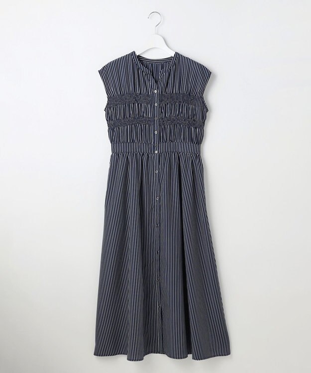 ANY SIS フロントボタンシャーリング ワンピース ネイビーストライプ