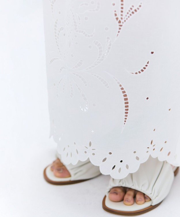 BEIGE， 【洗える】GALLERIA / コットンエンブロイダリーIラインスカート White
