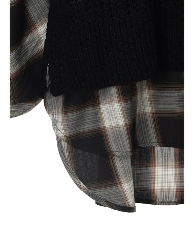 AMERICAN HOLIC ＳＥＴ　ボリュームスリーブシャツ＋ニットベスト Check Black