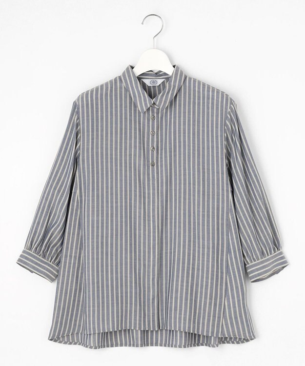 J.PRESS LADIES L 【洗える】ウォッシャブルキュプラツイル シャツ ネイビー×ホワイト系