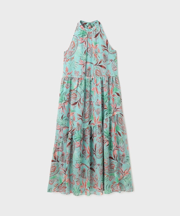 GRACE CONTINENTAL リゾートプリントティアードワンピース グリーン