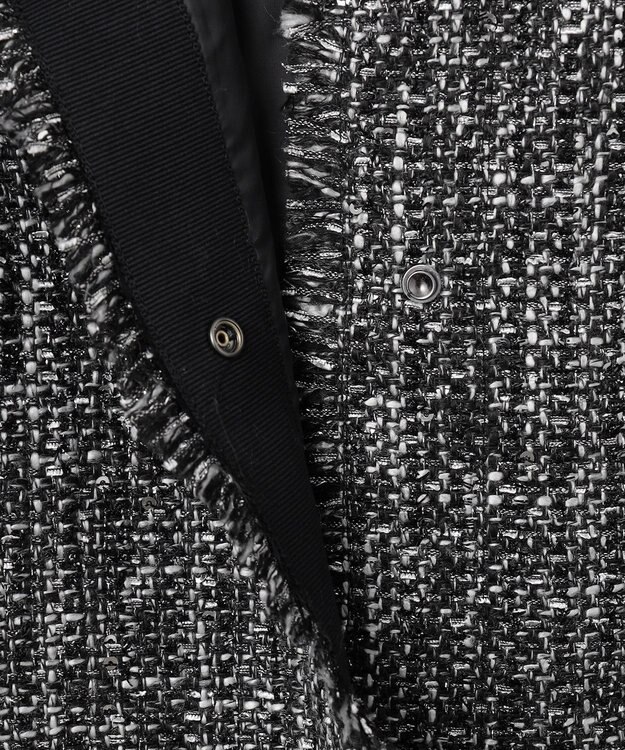 ICB L スパングルツイード ノーカラーコート ブラック×オフホワイト系