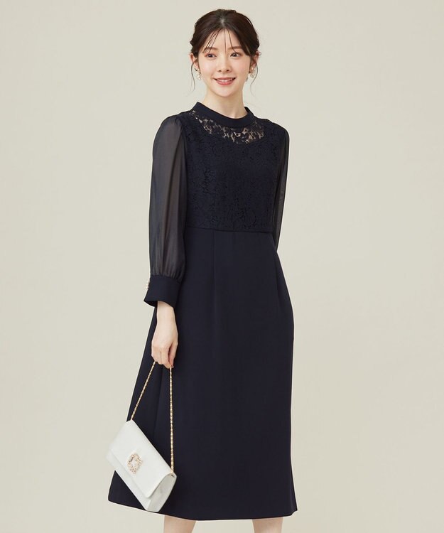 ANY SIS 【洗える】Nobleコンビ ドレス ネイビー