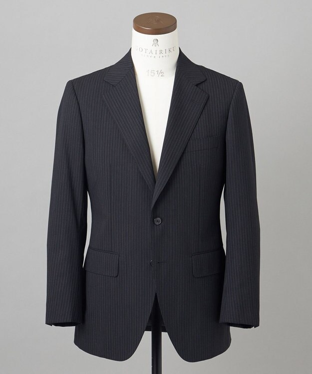 GOTAIRIKU 【オールシーズン対応】ALL SEASON 2WAY STRETCH スーツ グレー系1(グレー×細ブルーストライプ)