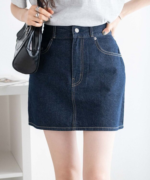 WEGO デニム台形ミニスカート デニム濃色