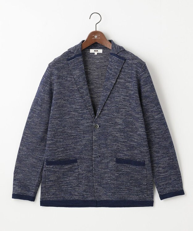 JOSEPH ABBOUD 【軽い/洗える】スラブギマボーダーニットカーディガン ブルー系1