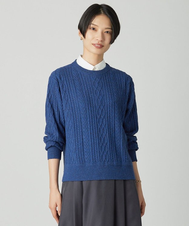J.PRESS LADIES L NEP クルーネック ケーブルニット ブルー系