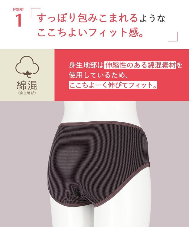 Wing ショーツ 綿混(身生地部) ここちよいフィット感 ムレにくい(身生地部) 【デイリーフィット 綿混ボーダー】 はきこみ丈ふつう EC2650 ウイング／ワコール ダークブラウン