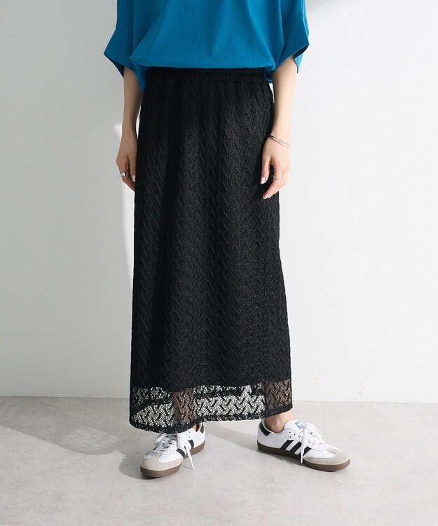 Green Parks ニットレースＩラインスカート Black