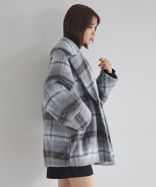 earth music&ecology チェックシャギーコート Check Gray
