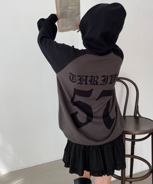 WEGO グラフィックニットパーカー ブラック