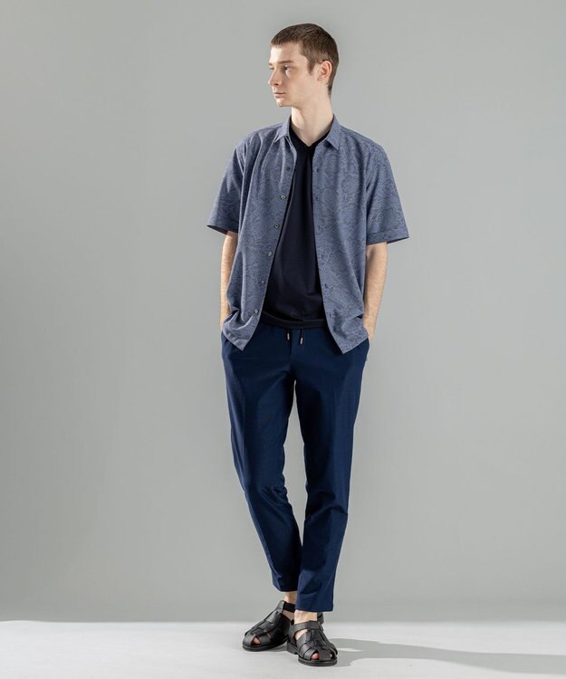 JOSEPH HOMME 新素材【洗える/通気性】ヨシタレース　レギュラーカラー半袖シャツ ネイビー系