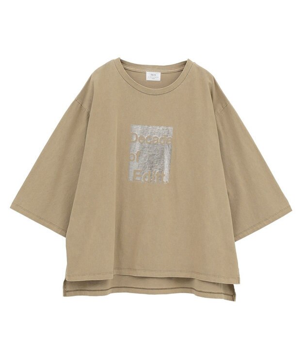 YECCA VECCA ヴィンテージ風箔プリントロゴTee Dark Beige