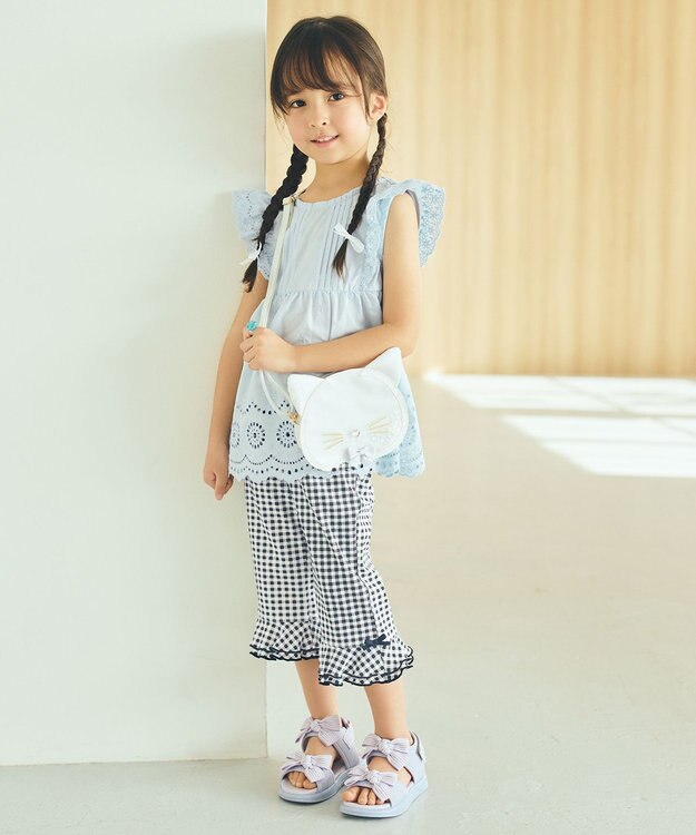 ANY KIDS 【洗濯機可能/接触冷感】ひんやり レース刺繍ブラウス サックスブルー