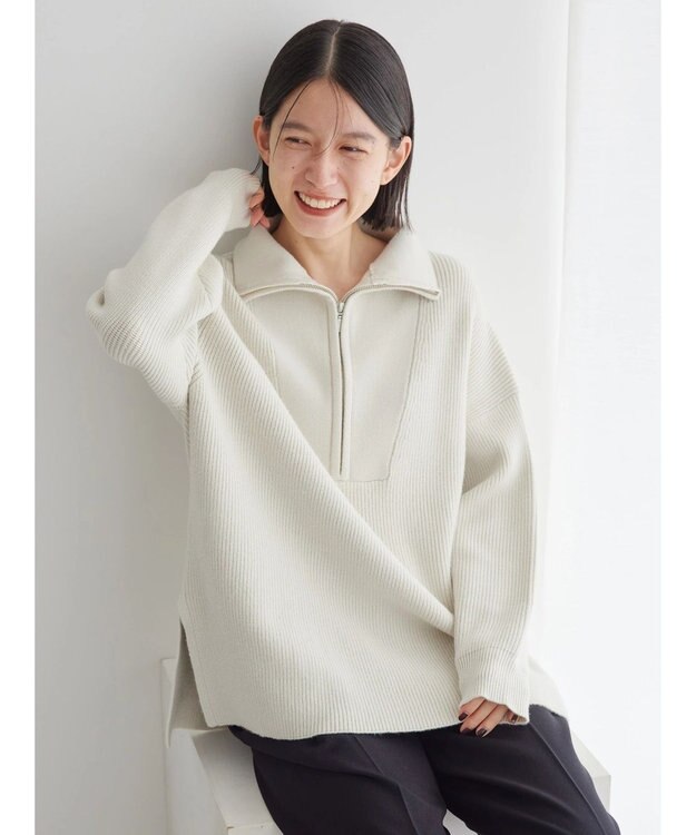AMERICAN HOLIC バイパチハーフＺＩＰ片畦ニットプルオーバー　 Ivory