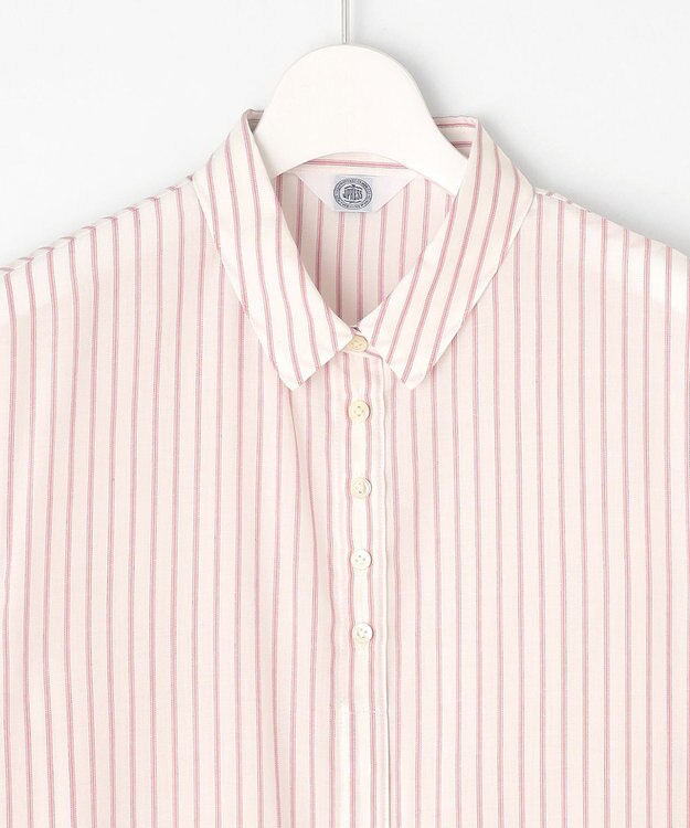 J.PRESS LADIES L 【洗える】ウォッシャブルキュプラツイル シャツ ホワイト×ピンク系