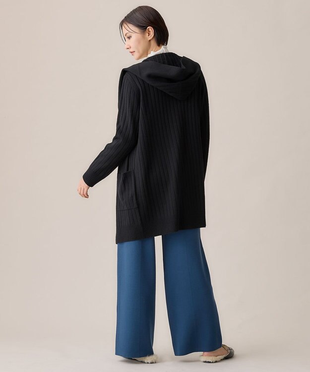 自由区 【ご好評につき新色追加】【WEB限定・洗える】ウールミックス フード付きカーディガン [新色]ブラック系