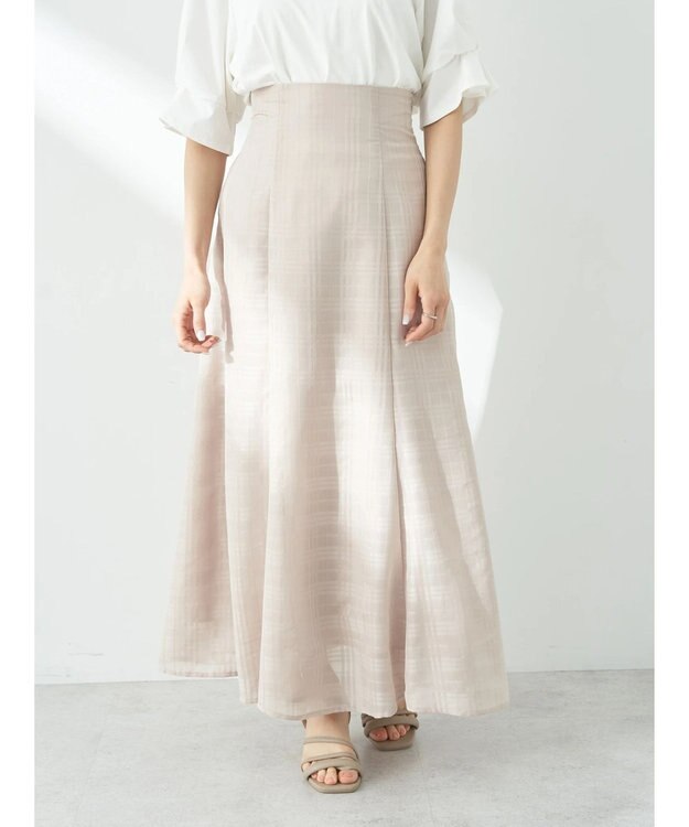 earth music&ecology シアーチェックフレアスカート Beige