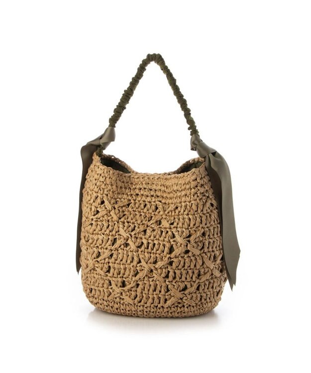 UNBILLION cachecache 下がりグログラン柄編みワンハンドルクロッシェトート カーキ