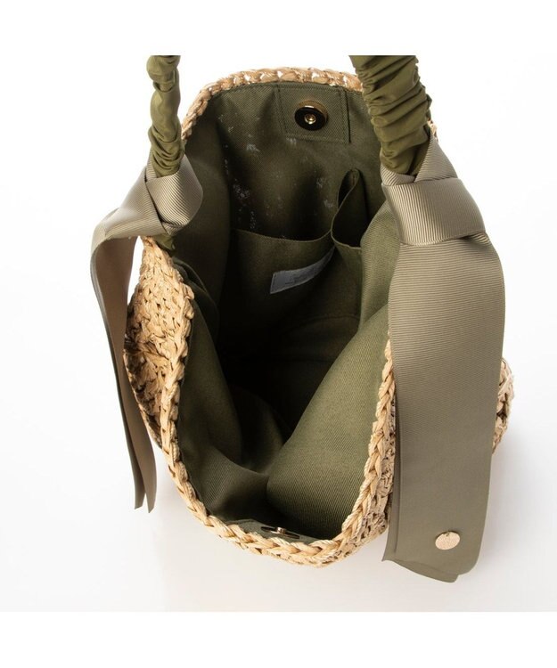 UNBILLION cachecache 下がりグログラン柄編みワンハンドルクロッシェトート カーキ