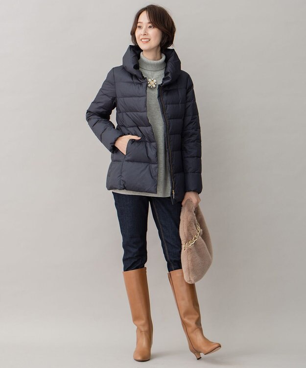 自由区 【XSサイズ～/洗える】ブライトダウン ミドル丈ダウンコート ネイビー系5