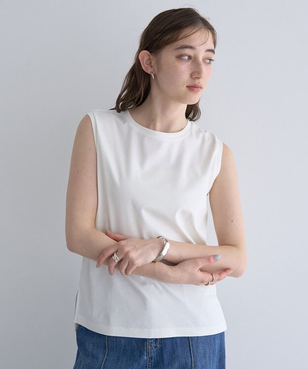 YECCA VECCA コットンスムースノースリーブトップス Off White